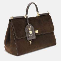 Pre Owned Dolce & Gabbana Sicily Brown Suede Handbag