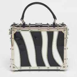 مملوكة مسبقًا حقيبة دولتشي أند غابانا دولتشي بوكس جلد أبيض/أسود لامع بيد علوية