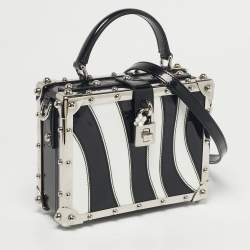 مملوكة مسبقًا حقيبة دولتشي أند غابانا دولتشي بوكس جلد أبيض/أسود لامع بيد علوية