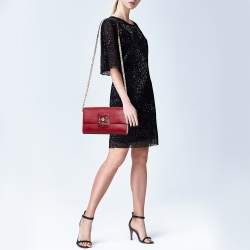 Pre Owned Dolce & Gabbana Red Lizard Embossed Leather DG Millennials Shoulder Bag