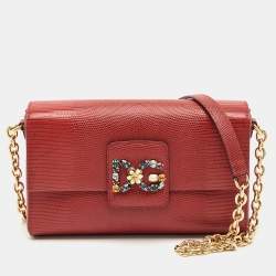 Pre Owned Dolce & Gabbana Red Lizard Embossed Leather DG Millennials Shoulder Bag