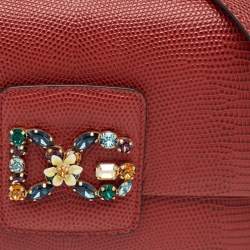 Pre Owned Dolce & Gabbana Red Lizard Embossed Leather DG Millennials Shoulder Bag
