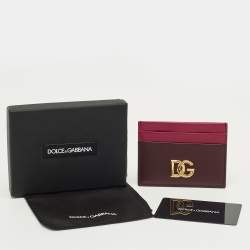 Pre Owned Dolce & Gabbana Pink/Burgundy Leather DG Logo Card Holder