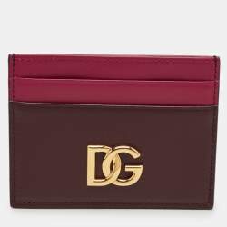 Pre Owned Dolce & Gabbana Pink/Burgundy Leather DG Logo Card Holder