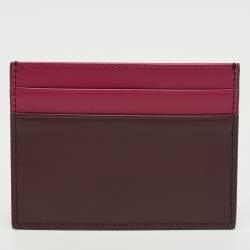 Pre Owned Dolce & Gabbana Pink/Burgundy Leather DG Logo Card Holder