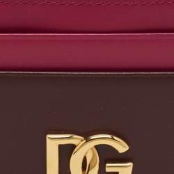 Pre Owned Dolce & Gabbana Pink/Burgundy Leather DG Logo Card Holder