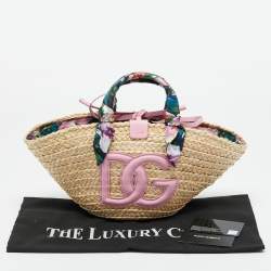 Pre Owned Dolce & Gabbana Pink/Natural Raffia Small Kendra Shopper Tote