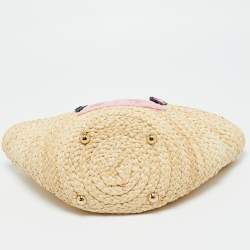 Pre Owned Dolce & Gabbana Pink/Natural Raffia Small Kendra Shopper Tote