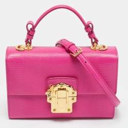 Pre Owned Dolce & Gabbana Pink Lizard Embossed Leather Lucia Top Handle Bag