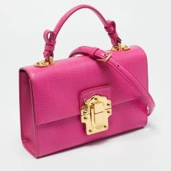 Pre Owned Dolce & Gabbana Pink Lizard Embossed Leather Lucia Top Handle Bag