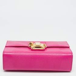 Pre Owned Dolce & Gabbana Pink Lizard Embossed Leather Lucia Top Handle Bag
