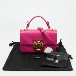 Pre Owned Dolce & Gabbana Pink Lizard Embossed Leather Lucia Top Handle Bag