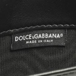 Pre Owned محفظة دولتشي أند غابانا جلد أسود/أبيض مطعمة بالكريستال على سلسلة