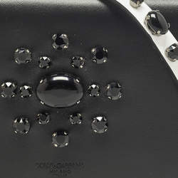 Pre Owned محفظة دولتشي أند غابانا جلد أسود/أبيض مطعمة بالكريستال على سلسلة