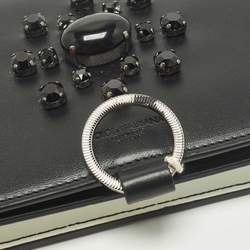 Pre Owned محفظة دولتشي أند غابانا جلد أسود/أبيض مطعمة بالكريستال على سلسلة