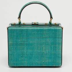 Pre Owned حقيبة دولتشي & غابانا دولتشي بوكس قش أخضر وزخرفة جلد الثعبان بزخارف الأزهار