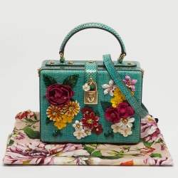 Pre Owned حقيبة دولتشي & غابانا دولتشي بوكس قش أخضر وزخرفة جلد الثعبان بزخارف الأزهار