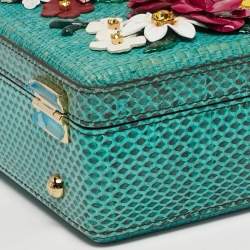 Pre Owned حقيبة دولتشي & غابانا دولتشي بوكس قش أخ�ضر وزخرفة جلد الثعبان بزخارف الأزهار