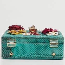 Pre Owned حقيبة دولتشي & غابانا دولتشي بوكس قش أخضر وزخرفة جلد الثعبان بزخارف الأزهار