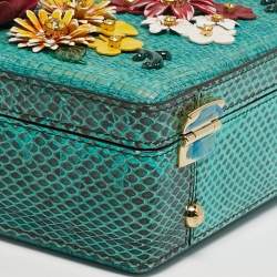 Pre Owned حقيبة دولتشي & غابانا دولتشي بوكس قش أخضر وزخرفة جلد الثعبان بزخارف الأزهار