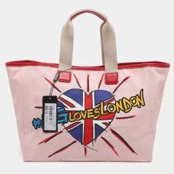 Pre Owned Dolce & Gabbana DG Loves London Pink/Red Canvas and Leather Shopper Tote