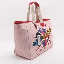 مملوكة مسبقًا Dolce & Gabbana DG Loves London Pink/Red Canvas and Leather Shopper Tote