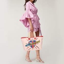 مملوكة مسبقًا Dolce & Gabbana DG Loves London Pink/Red Canvas and Leather Shopper Tote