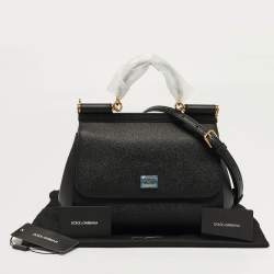 مملوكة مسبقًا حقيبة دولتشي أند غابانا يد علوية ميس سيسيلي متوسطة جلد أسود