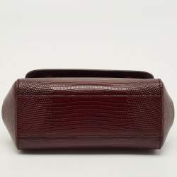 مملوكة مسبقًا Dolce & Gabbana Miss Sicily Crystal DG Logo Mini Burgundy Lizard Embossed Leather Bag