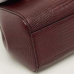 مملوكة مسبقًا Dolce & Gabbana Miss Sicily Crystal DG Logo Mini Burgundy Lizard Embossed Leather Bag