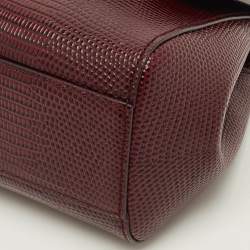 مملوكة مسبقًا Dolce & Gabbana Miss Sicily Crystal DG Logo Mini Burgundy Lizard Embossed Leather Bag