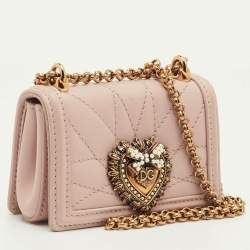 Pre Owned Dolce & Gabbana Devotion Powder Pink Quilted Leather Micro Crossbody Bag