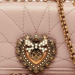 Pre Owned Dolce & Gabbana Devotion Powder Pink Quilted Leather Micro Crossbody Bag