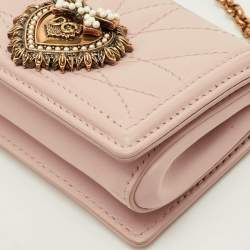 Pre Owned Dolce & Gabbana Devotion Powder Pink Quilted Leather Micro Crossbody Bag