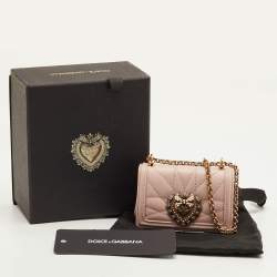 Pre Owned Dolce & Gabbana Devotion Powder Pink Quilted Leather Micro Crossbody Bag