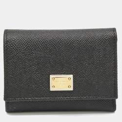 Pre Owned Dolce & Gabbana Logo Plaque Black Leather Trifold Wallet