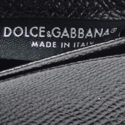 Pre Owned Dolce & Gabbana Logo Plaque Black Leather Trifold Wallet