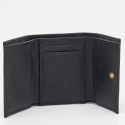 Pre Owned Dolce & Gabbana Logo Plaque Black Leather Trifold Wallet