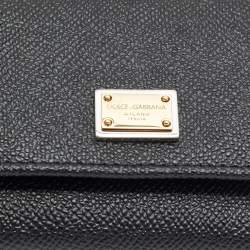 Pre Owned Dolce & Gabbana Logo Plaque Black Leather Trifold Wallet