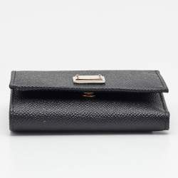 Pre Owned Dolce & Gabbana Logo Plaque Black Leather Trifold Wallet