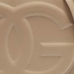 Pre Owned Dolce & Gabbana DG Logo Flap Beige Leather Shoulder Bag