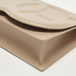 Pre Owned Dolce & Gabbana DG Logo Flap Beige Leather Shoulder Bag