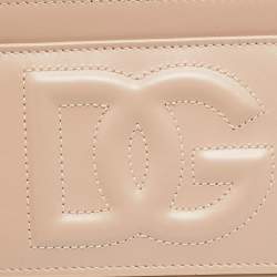 Pre Owned Dolce & Gabbana DG Logo Beige Leather Zip Card Holder