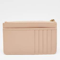 Pre Owned Dolce & Gabbana DG Logo Beige Leather Zip Card Holder
