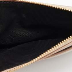 Pre Owned Dolce & Gabbana DG Logo Beige Leather Zip Card Holder