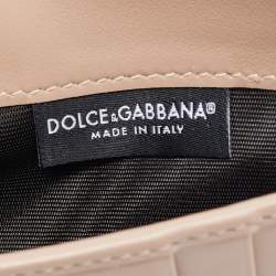 Pre Owned Dolce & Gabbana DG Logo Beige Leather Zip Card Holder