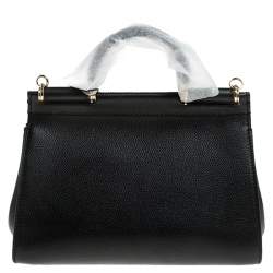 Pre Owned Dolce & Gabbana Black Leather Soft Medium Miss Sicily Top Handle Bag