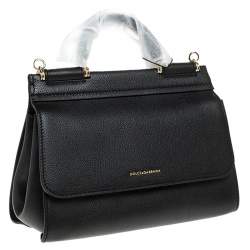 Pre Owned Dolce & Gabbana Black Leather Soft Medium Miss Sicily Top Handle Bag