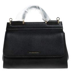 Pre Owned Dolce & Gabbana Black Leather Soft Medium Miss Sicily Top Handle Bag