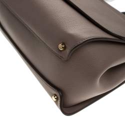 Pre Owned Dolce & Gabbana Dark Beige Leather Large Miss Sicily Top Handle Bag